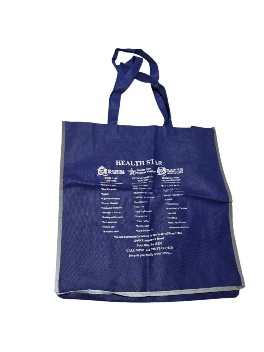 Reusable Blue Tote Bag Health Star Brand Shopping Errands Recycle Eco Friendly